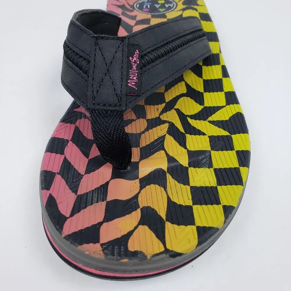 Maui And Sons Mens Size 10 Black Multi Checkered Slip On Thong Flip Flop Sandals
